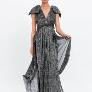 Zara Metallic Maxi Evening Gown Sz Small